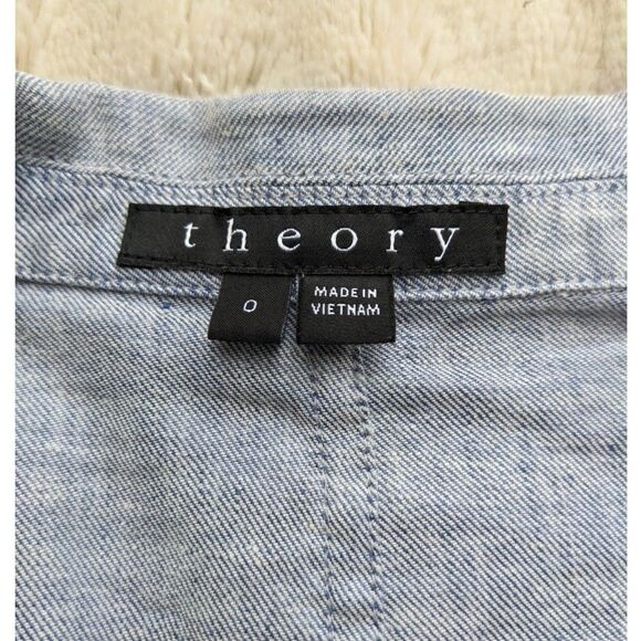 THEORY "Minou T" Linen Blend Baby Blue Three Button Blazer with Pockets, Size 0 - Picture 7 of 10